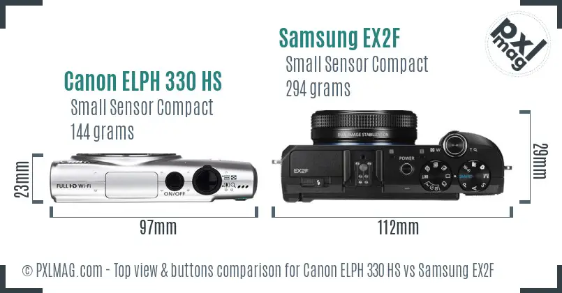 Canon ELPH 330 HS vs Samsung EX2F top view buttons comparison