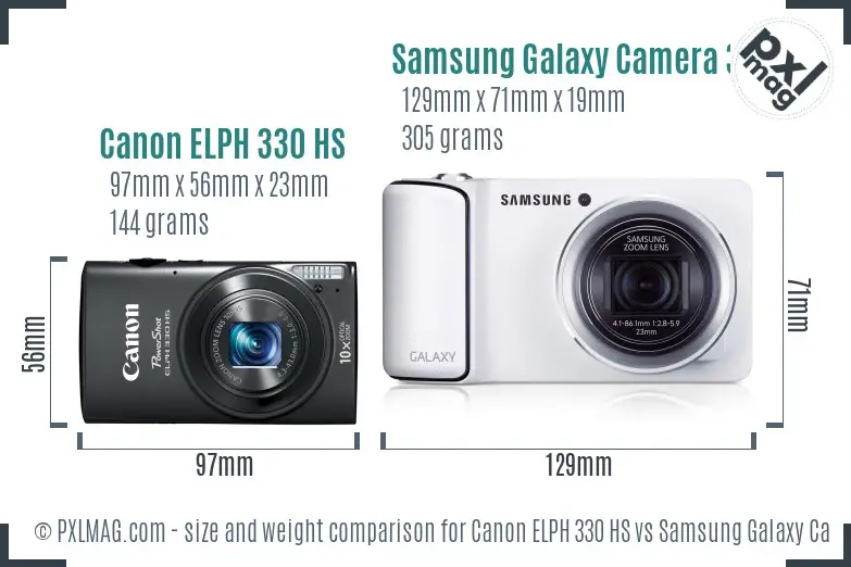 Canon ELPH 330 HS vs Samsung Galaxy Camera 3G size comparison Canon ELPH 330 HS vs Samsung Galaxy Camera 3G size comparison