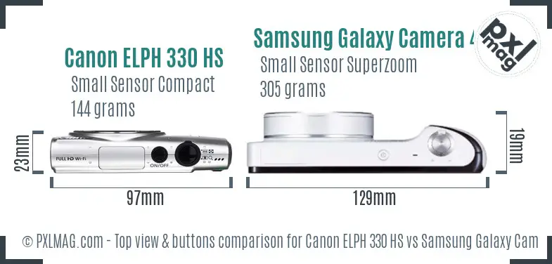 Canon ELPH 330 HS vs Samsung Galaxy Camera 4G top view buttons comparison