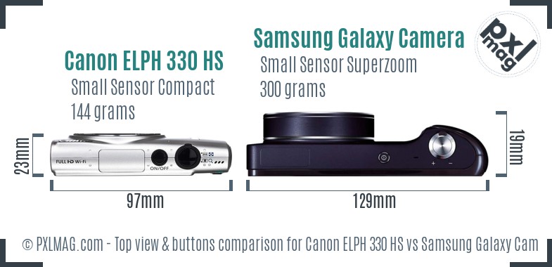 Canon ELPH 330 HS vs Samsung Galaxy Camera top view buttons comparison