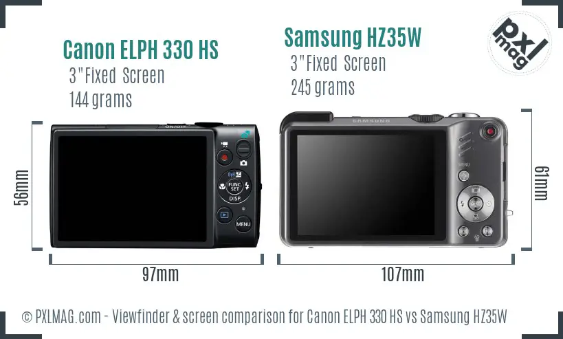 Canon ELPH 330 HS vs Samsung HZ35W Screen and Viewfinder comparison