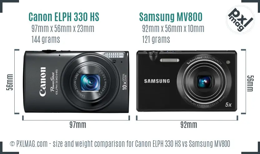 Canon ELPH 330 HS vs Samsung MV800 size comparison Canon ELPH 330 HS vs Samsung MV800 size comparison