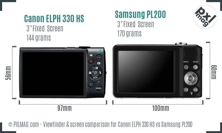 Canon ELPH 330 HS vs Samsung PL200 Screen and Viewfinder comparison