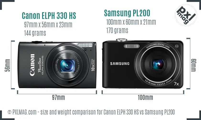 Canon ELPH 330 HS vs Samsung PL200 size comparison