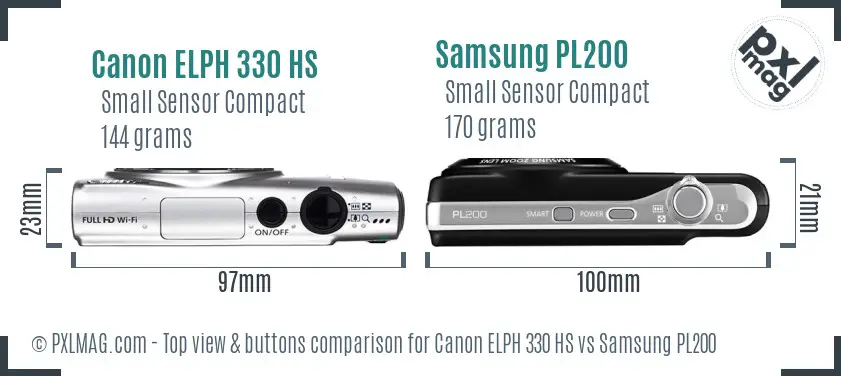 Canon ELPH 330 HS vs Samsung PL200 top view buttons comparison