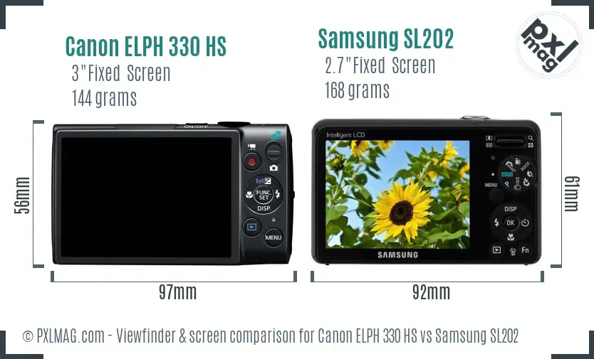 Canon ELPH 330 HS vs Samsung SL202 Screen and Viewfinder comparison Canon ELPH 330 HS vs Samsung SL202 Screen and Viewfinder comparison