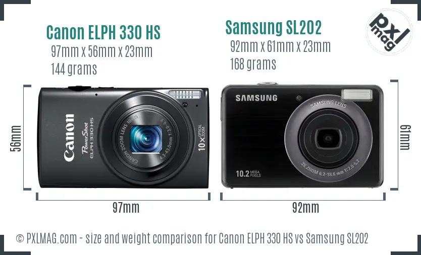 Canon ELPH 330 HS vs Samsung SL202 size comparison Canon ELPH 330 HS vs Samsung SL202 size comparison
