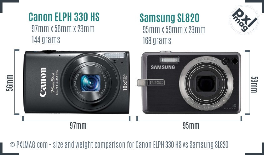 Canon ELPH 330 HS vs Samsung SL820 size comparison Canon ELPH 330 HS vs Samsung SL820 size comparison