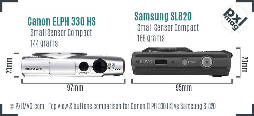 Canon ELPH 330 HS vs Samsung SL820 top view buttons comparison