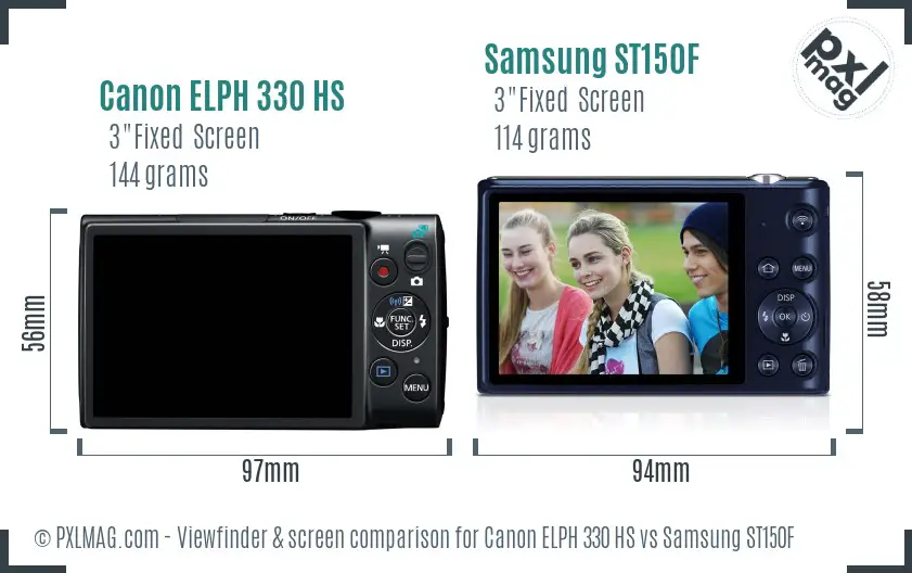 Canon ELPH 330 HS vs Samsung ST150F Screen and Viewfinder comparison