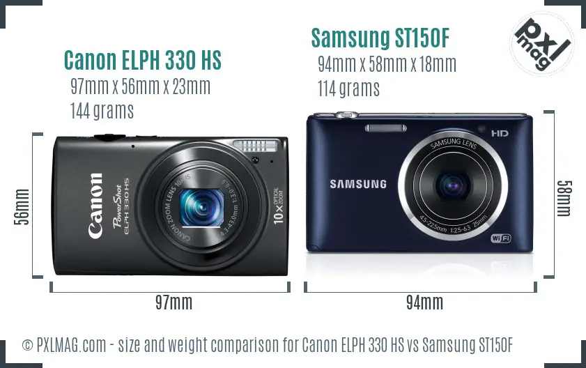 Canon ELPH 330 HS vs Samsung ST150F size comparison