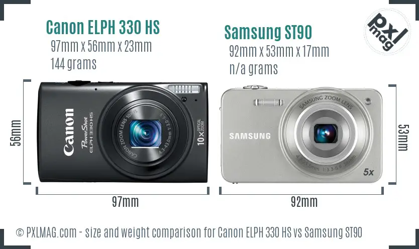 Canon ELPH 330 HS vs Samsung ST90 size comparison