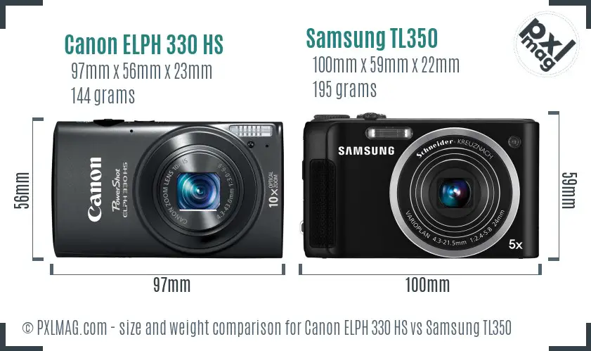 Canon ELPH 330 HS vs Samsung TL350 size comparison