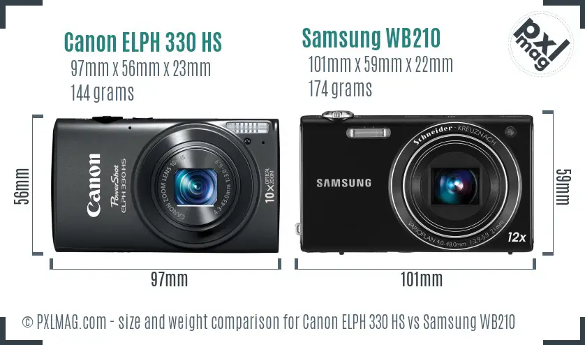 Canon ELPH 330 HS vs Samsung WB210 size comparison