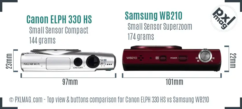 Canon ELPH 330 HS vs Samsung WB210 top view buttons comparison