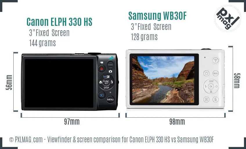 Canon ELPH 330 HS vs Samsung WB30F Screen and Viewfinder comparison