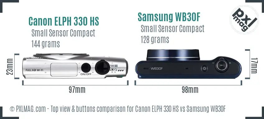 Canon ELPH 330 HS vs Samsung WB30F top view buttons comparison