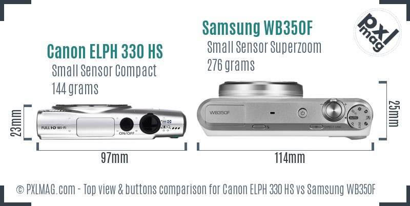 Canon ELPH 330 HS vs Samsung WB350F top view buttons comparison