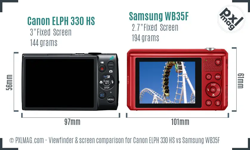 Canon ELPH 330 HS vs Samsung WB35F Screen and Viewfinder comparison Canon ELPH 330 HS vs Samsung WB35F Screen and Viewfinder comparison