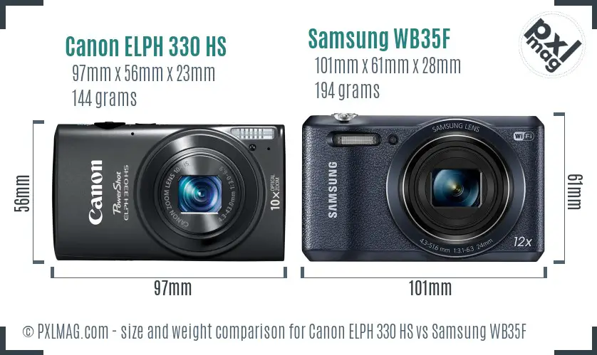 Canon ELPH 330 HS vs Samsung WB35F size comparison Canon ELPH 330 HS vs Samsung WB35F size comparison