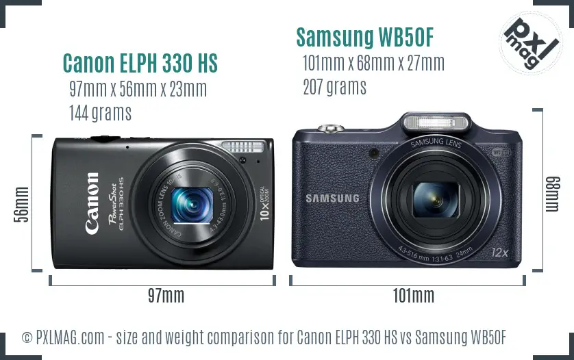 Canon ELPH 330 HS vs Samsung WB50F size comparison