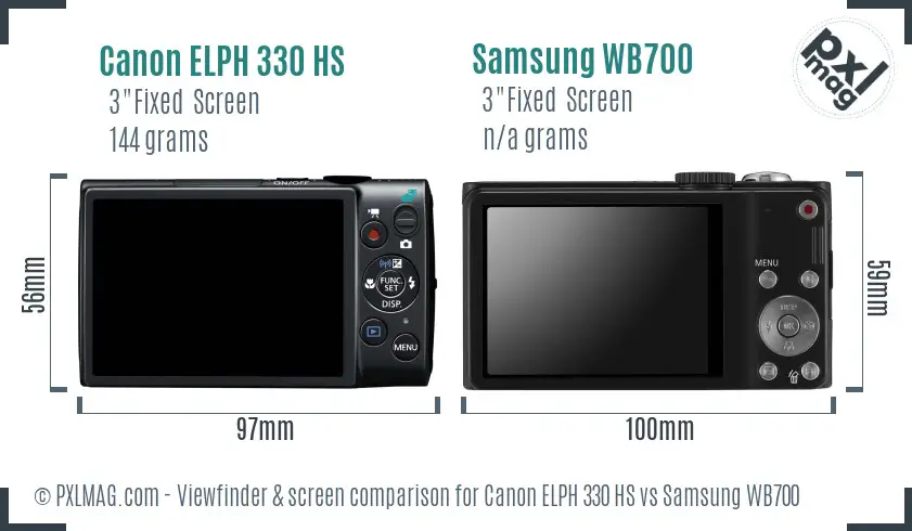 Canon ELPH 330 HS vs Samsung WB700 Screen and Viewfinder comparison