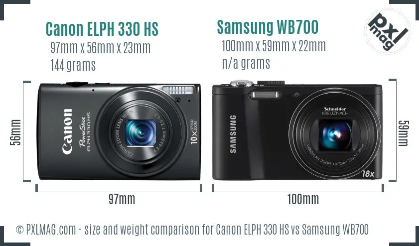 Canon ELPH 330 HS vs Samsung WB700 size comparison