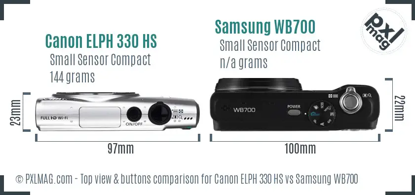 Canon ELPH 330 HS vs Samsung WB700 top view buttons comparison