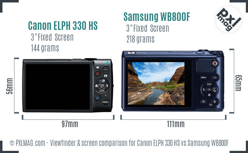 Canon ELPH 330 HS vs Samsung WB800F Screen and Viewfinder comparison