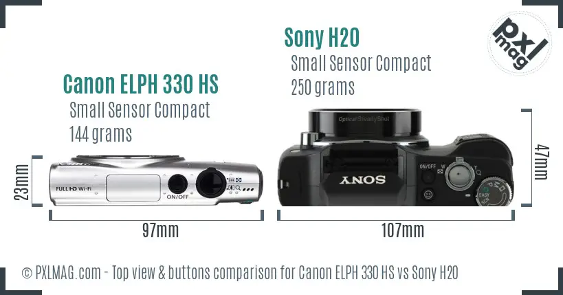 Canon ELPH 330 HS vs Sony H20 top view buttons comparison