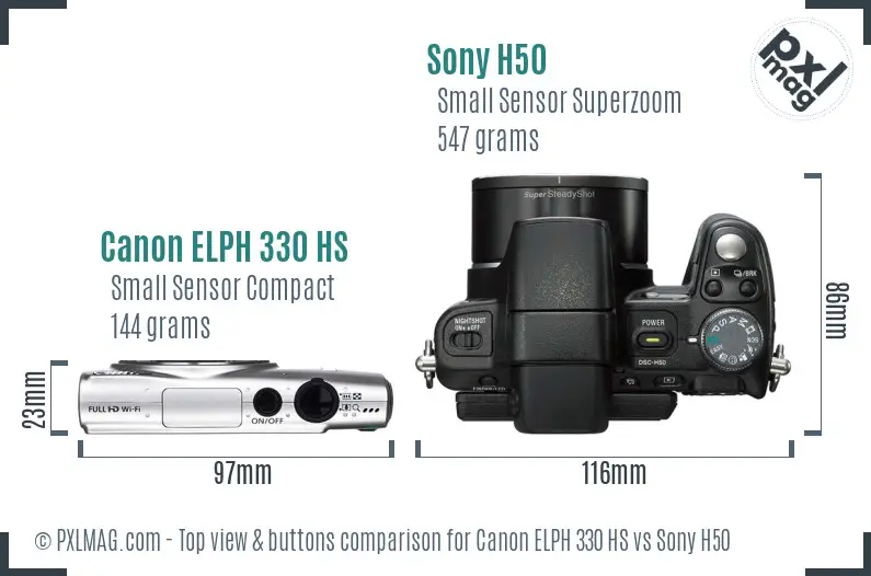 Canon ELPH 330 HS vs Sony H50 top view buttons comparison