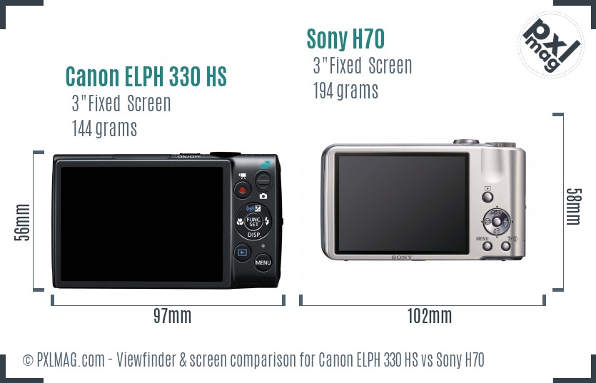 Canon ELPH 330 HS vs Sony H70 Screen and Viewfinder comparison