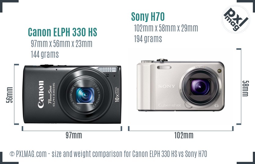 Canon ELPH 330 HS vs Sony H70 size comparison Canon ELPH 330 HS vs Sony H70 size comparison