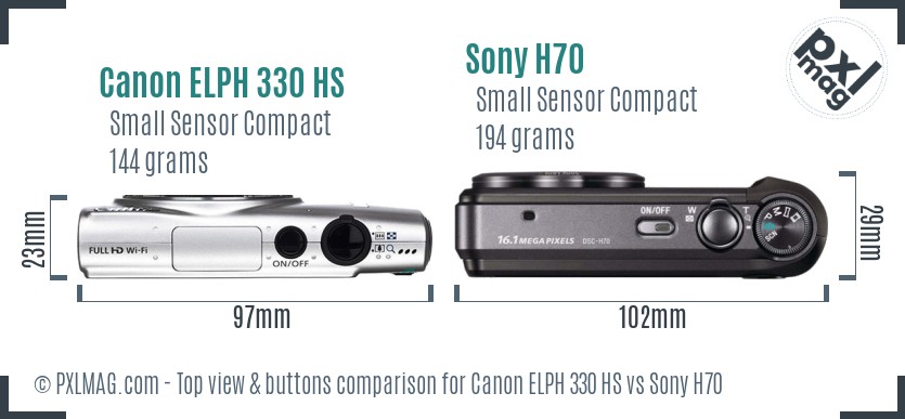 Canon ELPH 330 HS vs Sony H70 top view buttons comparison