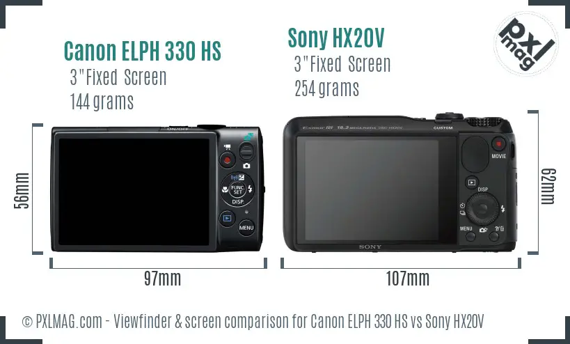 Canon ELPH 330 HS vs Sony HX20V Screen and Viewfinder comparison