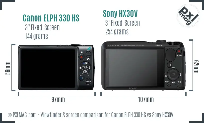 Canon ELPH 330 HS vs Sony HX30V Screen and Viewfinder comparison Canon ELPH 330 HS vs Sony HX30V Screen and Viewfinder comparison
