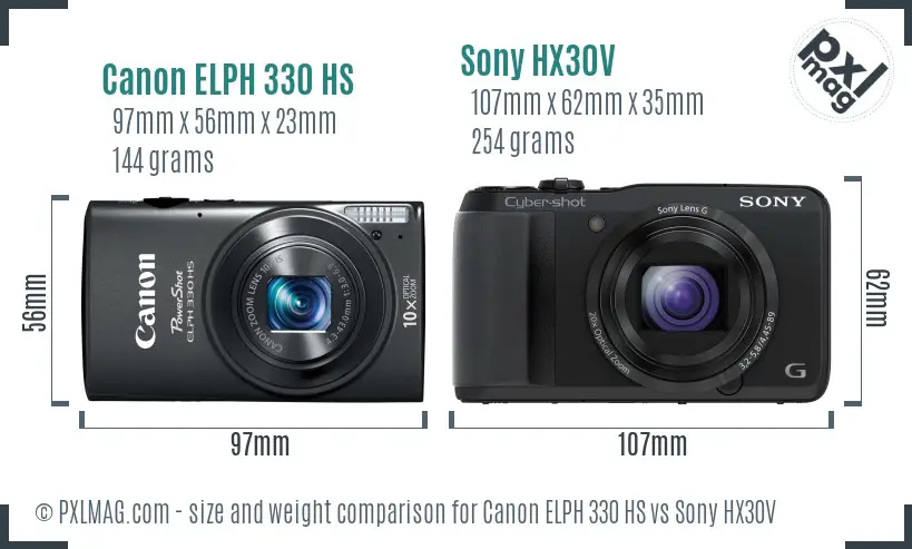 Canon ELPH 330 HS vs Sony HX30V size comparison Canon ELPH 330 HS vs Sony HX30V size comparison