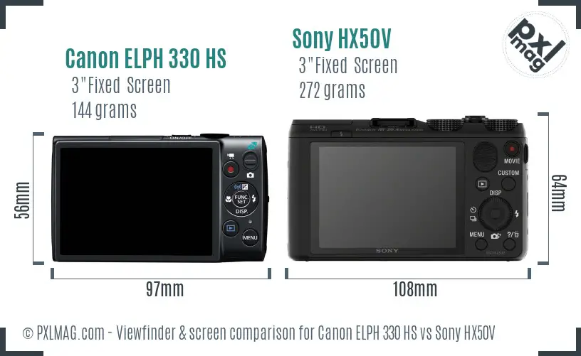 Canon ELPH 330 HS vs Sony HX50V Screen and Viewfinder comparison