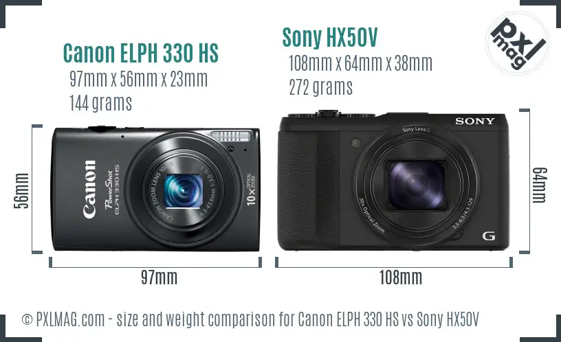 Canon ELPH 330 HS vs Sony HX50V size comparison