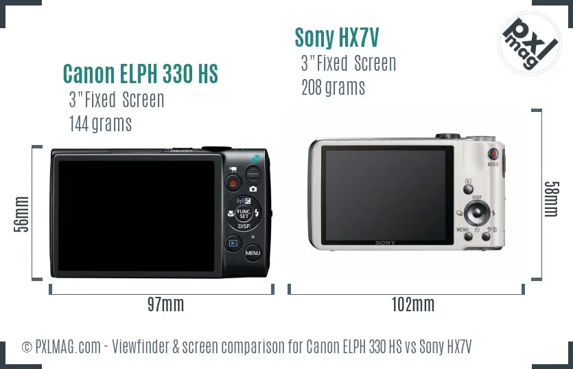 Canon ELPH 330 HS vs Sony HX7V Screen and Viewfinder comparison