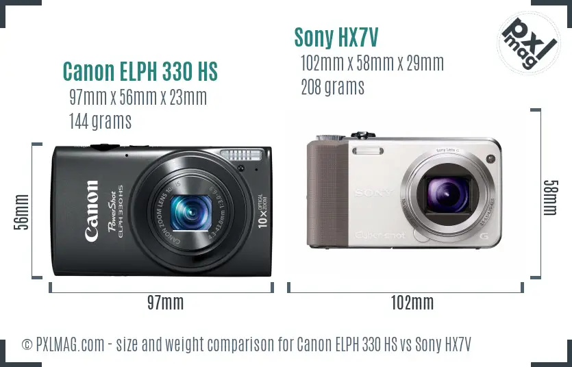 Canon ELPH 330 HS vs Sony HX7V size comparison