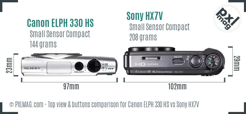 Canon ELPH 330 HS vs Sony HX7V top view buttons comparison