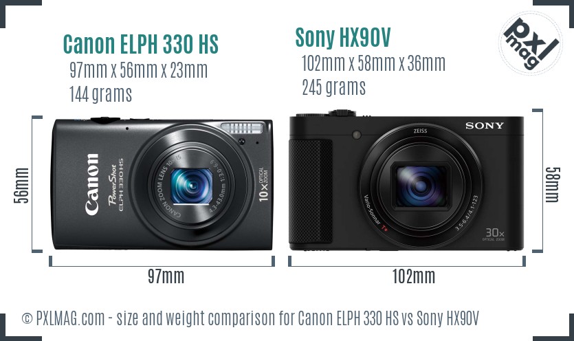 Canon ELPH 330 HS vs Sony HX90V size comparison