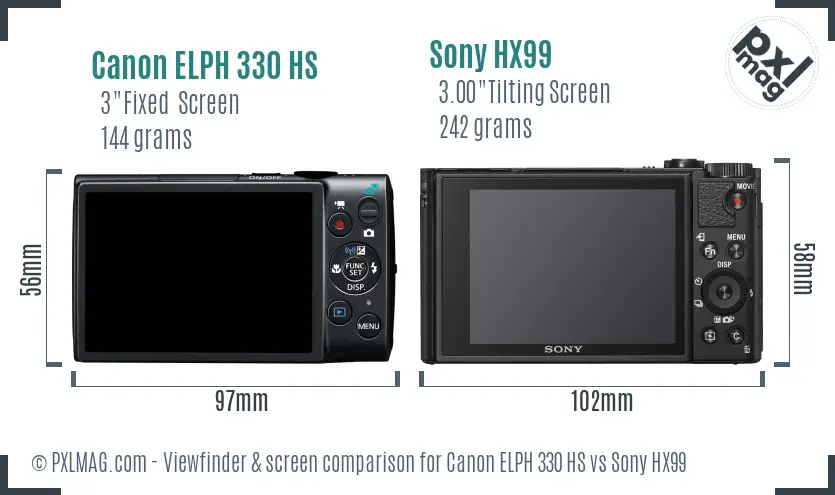 Canon ELPH 330 HS vs Sony HX99 Screen and Viewfinder comparison