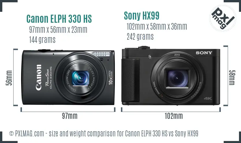 Canon ELPH 330 HS vs Sony HX99 size comparison