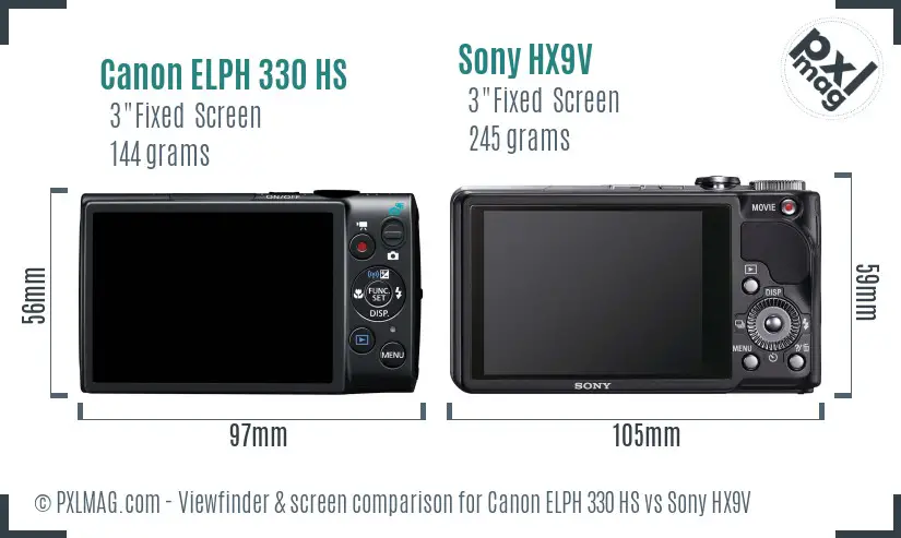 Canon ELPH 330 HS vs Sony HX9V Screen and Viewfinder comparison