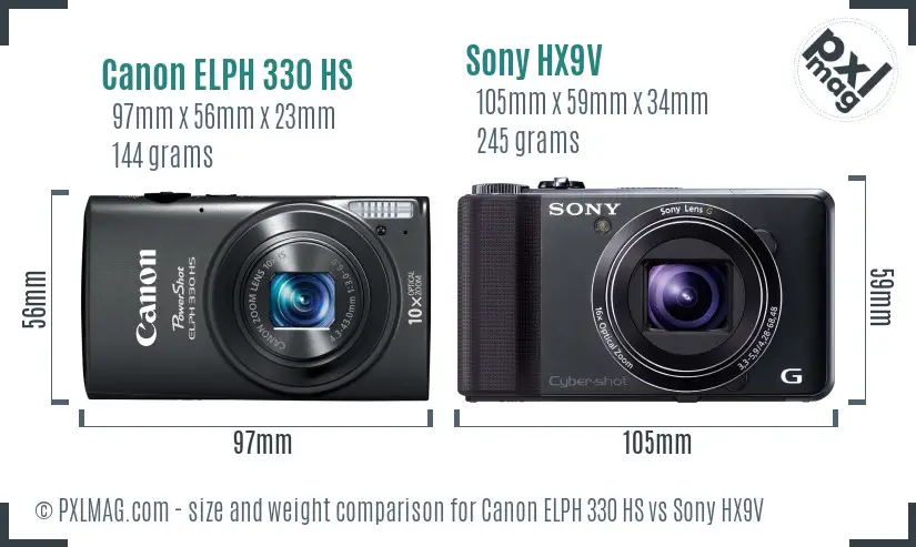 Canon ELPH 330 HS vs Sony HX9V size comparison