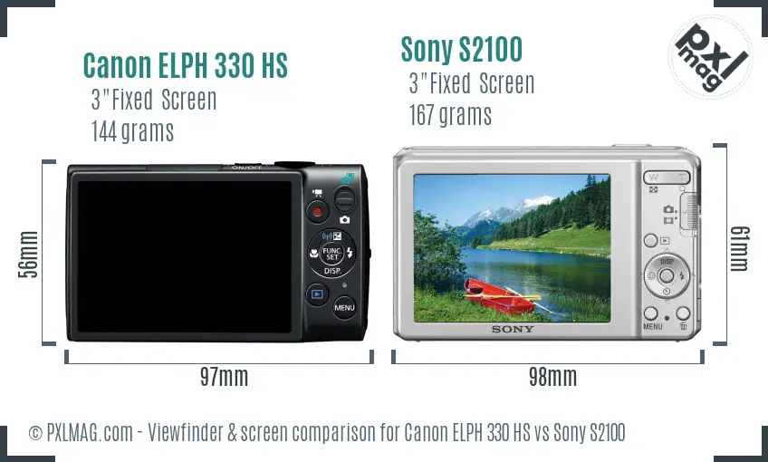 Canon ELPH 330 HS vs Sony S2100 Screen and Viewfinder comparison