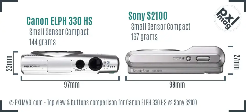 Canon ELPH 330 HS vs Sony S2100 top view buttons comparison