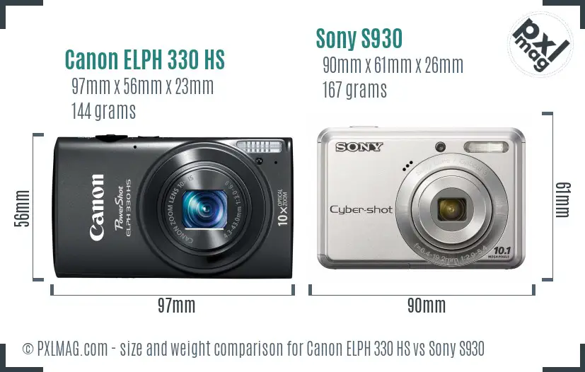 Canon ELPH 330 HS vs Sony S930 size comparison